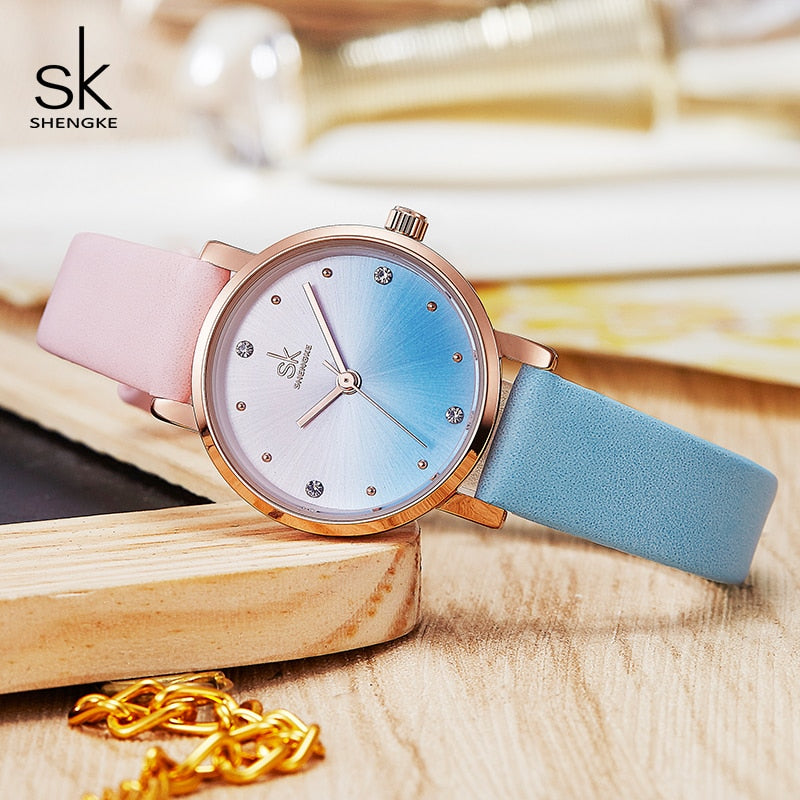 Shengke Creative Color Leather Watches Women Ladies Quartz Watch Relogio Feminino SK Women Wrist Watch Montre Femme