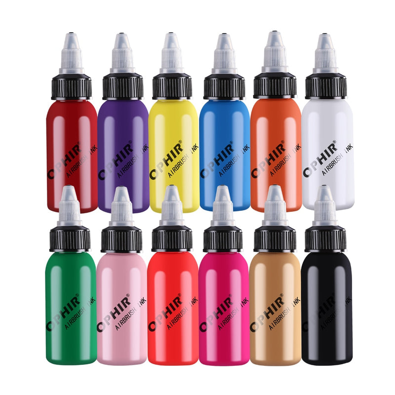 OPHIR 12 colores tintas de agua acrílicas/tintas de uñas de aerógrafo para pintura de uñas esmalte de uñas de aerógrafo 30 ML/pigmento de botella_TA100(1-12)