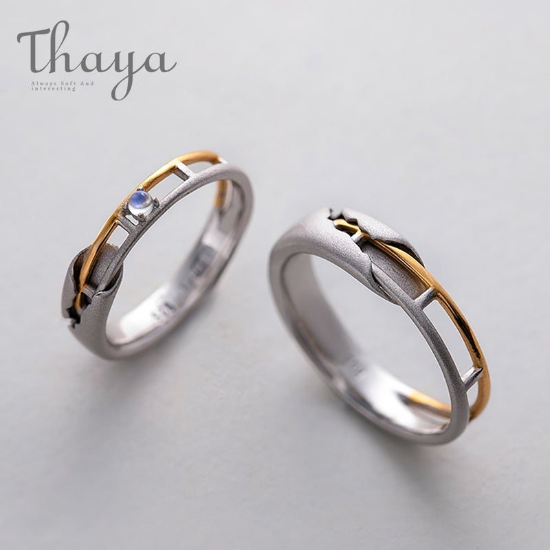 Thaya Train Rail Design Moonstone Lover Rings Gold and Hollow 925 Silver Eleglant Jewelry for Women Gemstone Sweet Gift