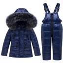 Winter Kinder Skianzug Winddicht Warm Jungen Kleidung Set Jacke + Overall Jungen Kleidung Set 0-4 Jahre Kinder Schneeanzüge Echtpelz