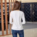 FEKEHA White T-shirt Women Spring Autumn Cotton Female Long Sleeve T Shirts V-Neck Ladies Tops Casual Tees