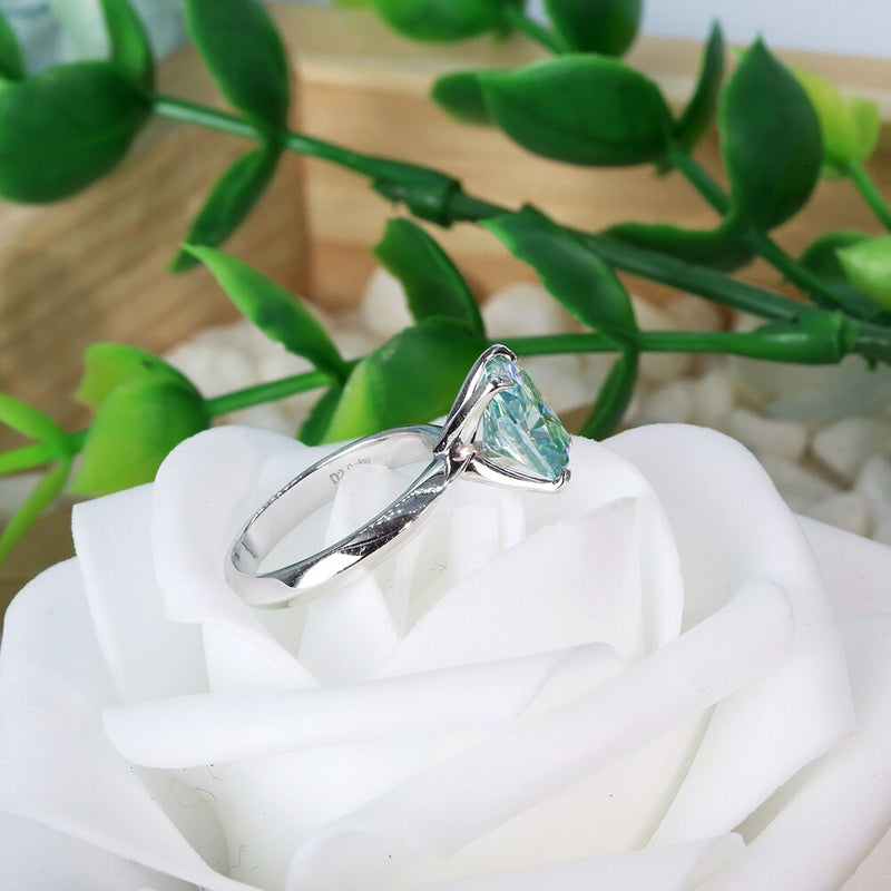 Green Blue Cushion cut Moissanite Centre Stone 3ct 2ct Moissanite Engagement Ring Silver