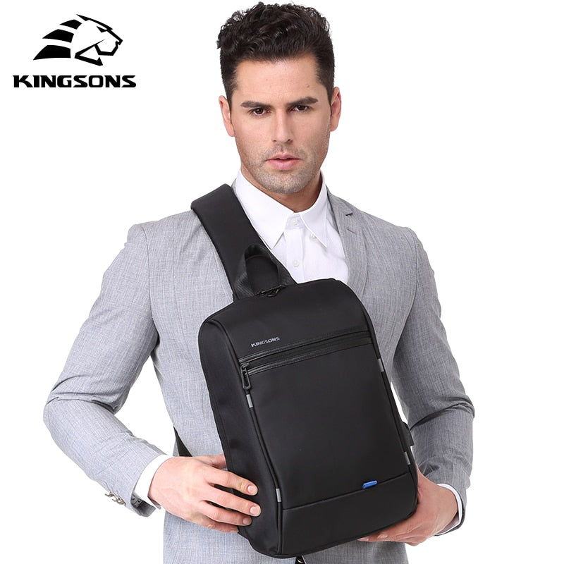 Kingsons 13 '' Brusttasche Schwarz Einzelne Umhängetaschen mit USB-Aufladung Wasserdichte Nylon-Umhängetaschen Kuriertaschen Heiß verkauft