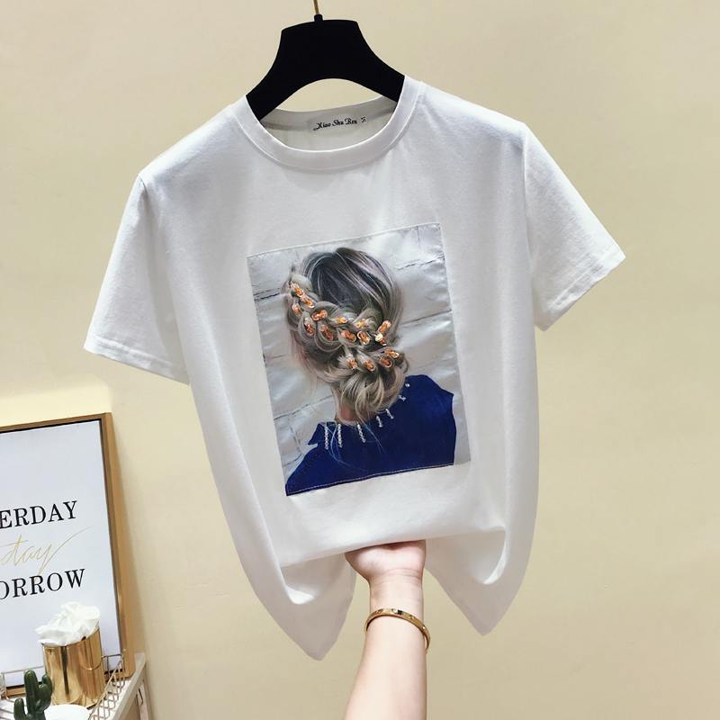 Gkfnmt, camiseta de moda de estilo coreano para mujer, camisetas de algodón de manga corta con apliques, camiseta blanca, camiseta de verano para mujer, camiseta negra 2021