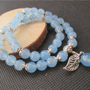 JoursNeige Blue Crystal Bracelets 8mm Round Bead Lucky Tibetan Silver Leaf Pendant Bracelet for Women Crystal Multilayer Jewelry