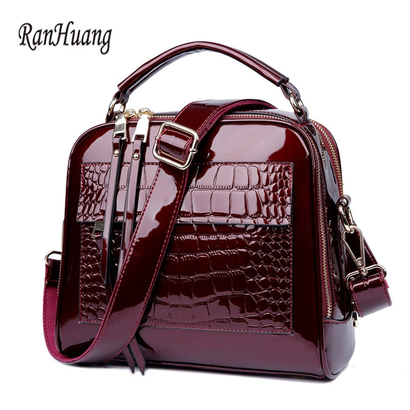 RanHuang Damen Luxus Handtaschen Mode Alligator Handtaschen Hochwertige Lackleder Schultertasche Damen Schwarz Messenger Bags