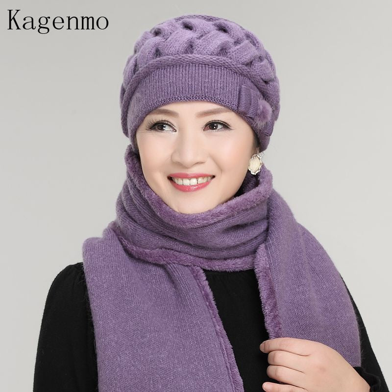 Sombrero de lana de conejo Kagenmo, sombrero de hilo de punto, sombrero de anciano, sombrero de invierno para mujer, boina cálida de invierno para mujer, gorro de piel térmica