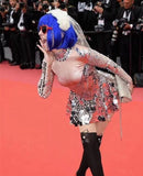 Shining Silver Mirrors Stone Dress Female Singer Dancer Bright Bodysuit Costume One-piece Nightclub Dress Oufit Party Dresses