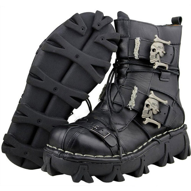 Bundle 2 (2 items) - Handmade Leather Skull Boots, High Quality Leg Bag