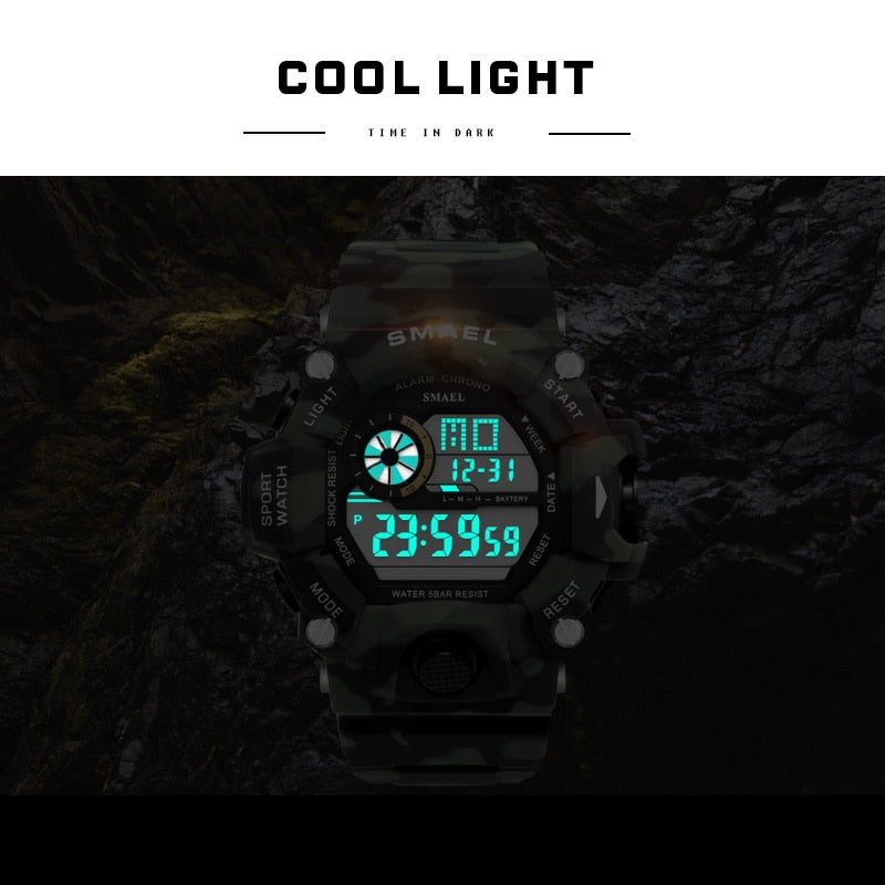 Men Watch 50m Waterproof SMAEL Luxury Watch Men LED Luminous Watches Camouflage Watch Band 1385C Digital Wristwatches Military