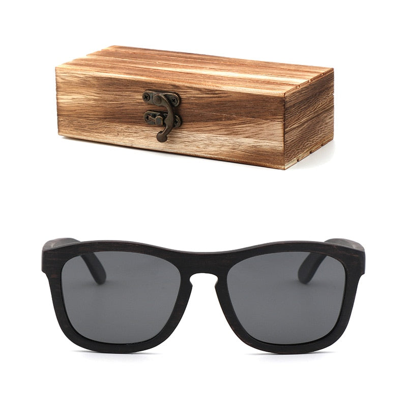 Retro hombres polarizados mujeres gafas de sol madera negra niños parejas gafas de sol hechas a mano UV400 con caja de madera de bambú