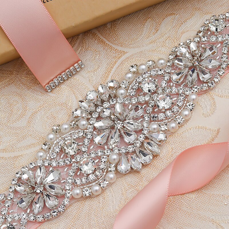 MissRDress Rhinestones Wedding Belt Silver Crystal Bridal Belts Pearls Weddings Sash For Bridals Accessories JK834