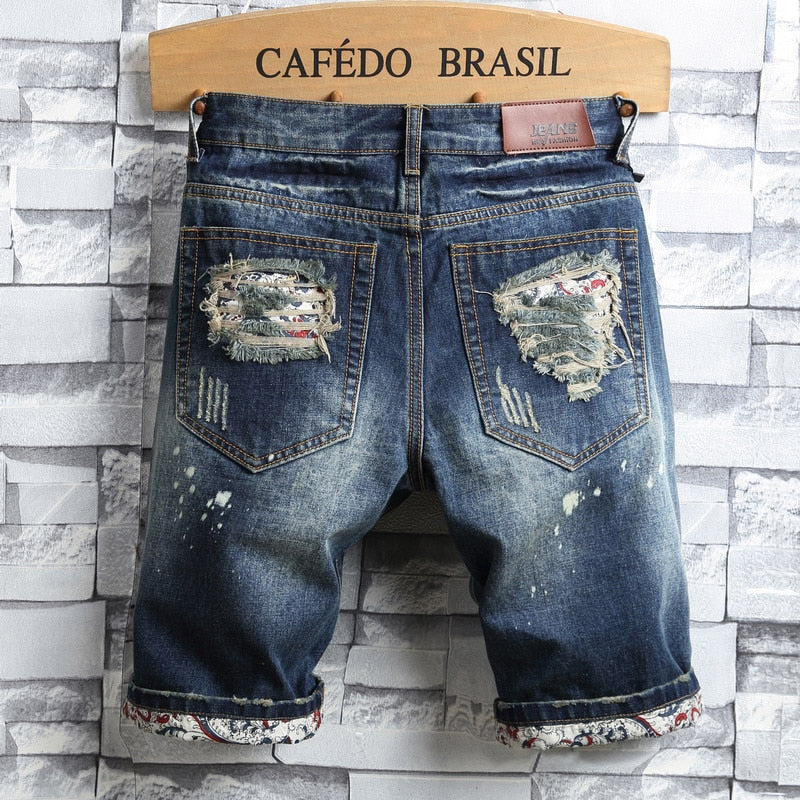 Pantalones cortos de mezclilla con agujeros para hombres 2022 Verano Nueva moda Casual Slim Fit Ripped Retro Short Jeans Marca masculina
