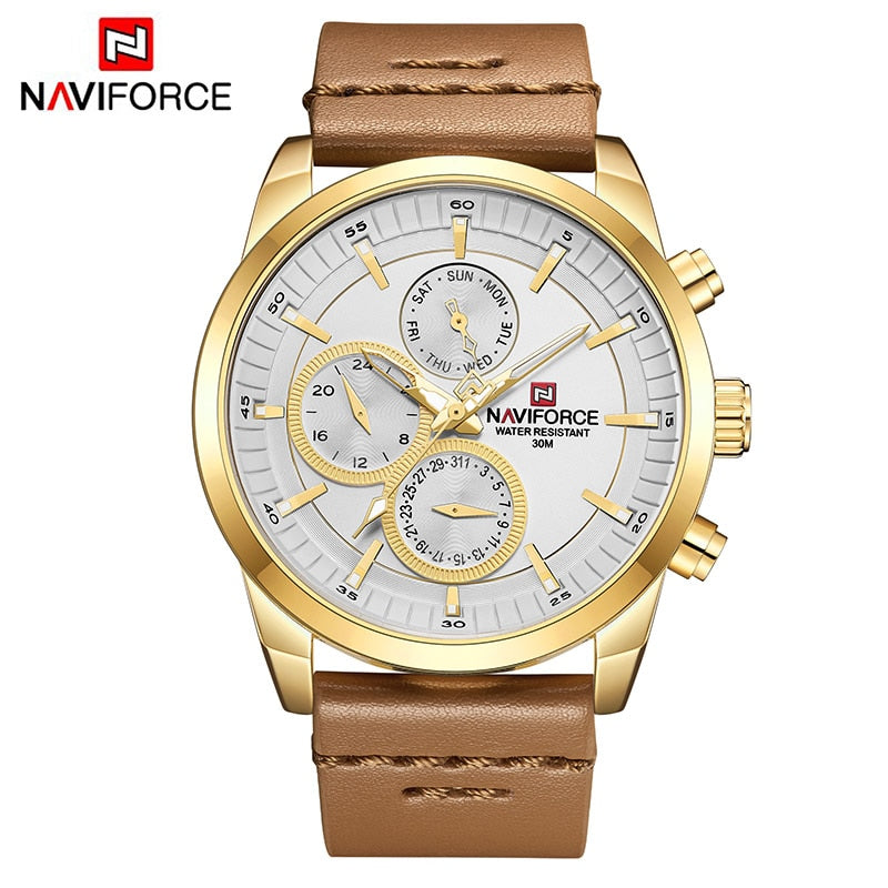 Mens Watches NAVIFORCE Top Brand Luxury Waterproof 24 hour Date Quartz Watch Man Fashion Leather Sport Wrist Watch Men Clock