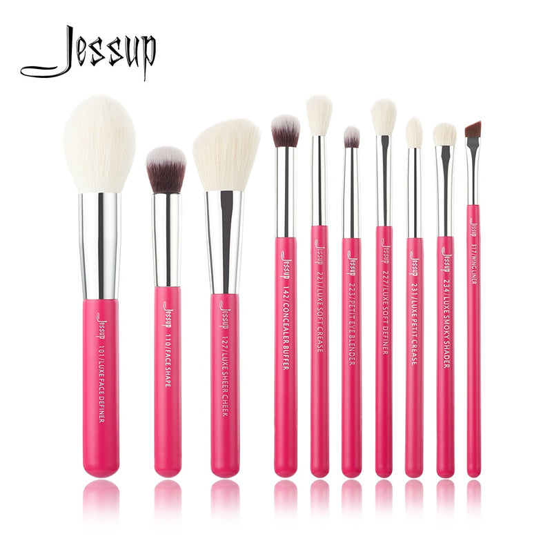 Jessup Makeup Brushes 10pcs Makeup Brush Natural-Synthetic Foundation Powder Concealer Definer Eyeshadow Eyeliner Eyebrow Brush