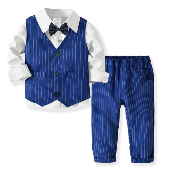 Boys Clothes Spring Autumn Fashion Baby Suit British Wind Children's Suits Gentleman Long Sleeve Shirt Vest Pants Kids Sui