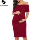 Chivry Pregnant Women Pregnancy Dress Fashion Short Sleeve Slash Neck Solid Ruffles Mama Dress Maternity Clothing Dresses