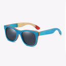 EZREAL Skateboard Wooden Sunglasses Blue Frame With Coating Mirrored Bamboo Sunglasses UV 400 Protection Lenses in Wooden Box