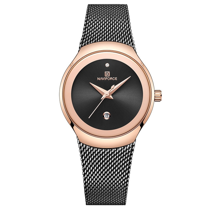 NAVIFORCE Luxury Brand Watches for Women Fashion Casual Ladies Quartz Wristwatch Rose Gold Stainless Steel Waterproof Clock Girl