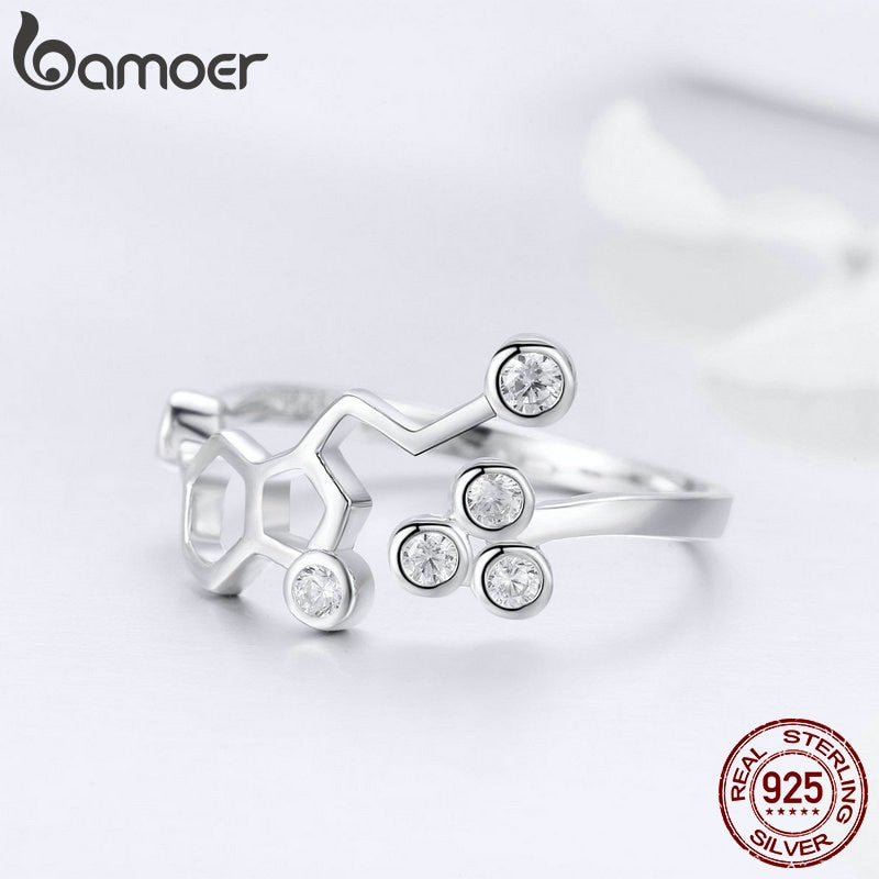 BAMOER Plata de Ley 925 auténtica panal anillos de dedo ajustables para mujer anillo de circonia cúbica transparente joyería de compromiso de boda Anel SCR433