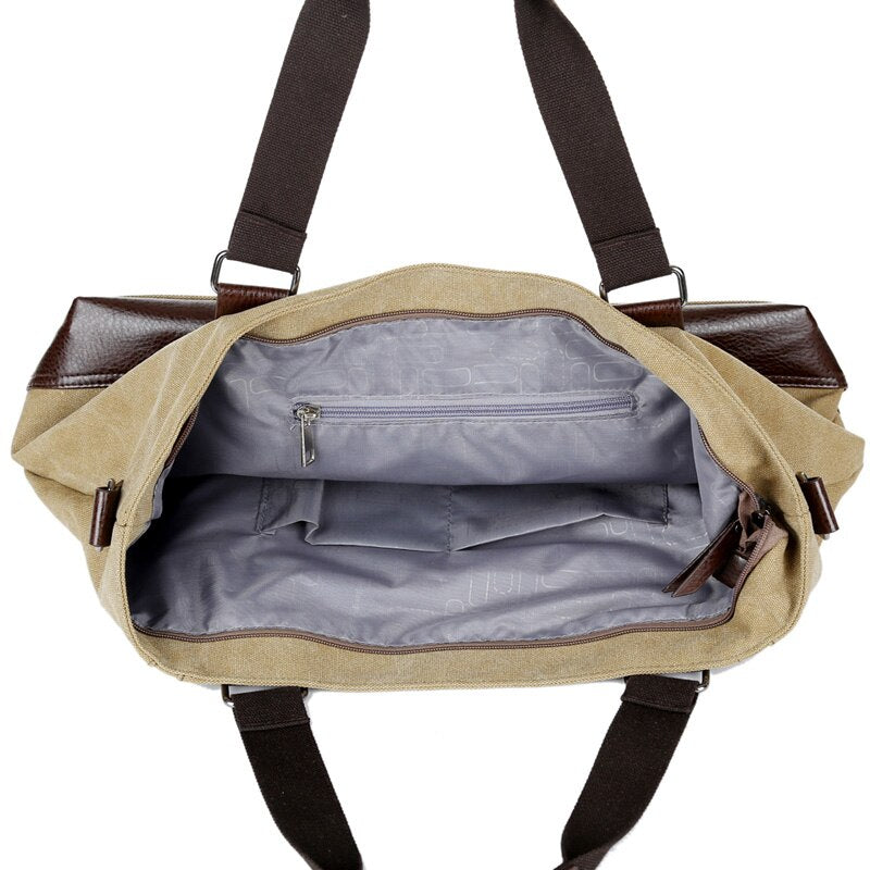 Wellvo Canvas Herren Vintage Reisetasche Handgepäck Leder Duffel Handtaschen Großes Reisegepäck Tragetasche Weekend Crossbody Bag XA101WC