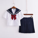 Bonito traje de marinero, conjuntos de uniformes escolares JK de manga larga para niñas, camisa blanca y falda plisada azul oscuro, trajes de Cosplay para estudiantes