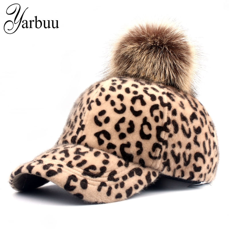 [YARBUU] brand new baseball caps 2018 winter cap for women Faux Fur pompom ball Leopard cap children Casual Snapback hat cap