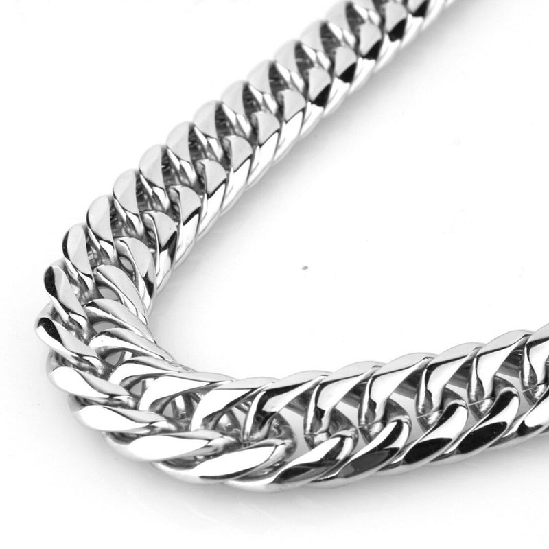 Custom Length 16/19/21mm Width Heavy Silver Color Cut Curb Cuban Chain 316L Stainless Steel Mens Necklace Or Bracelet 7&#39;&#39;-40&#39;&#39;