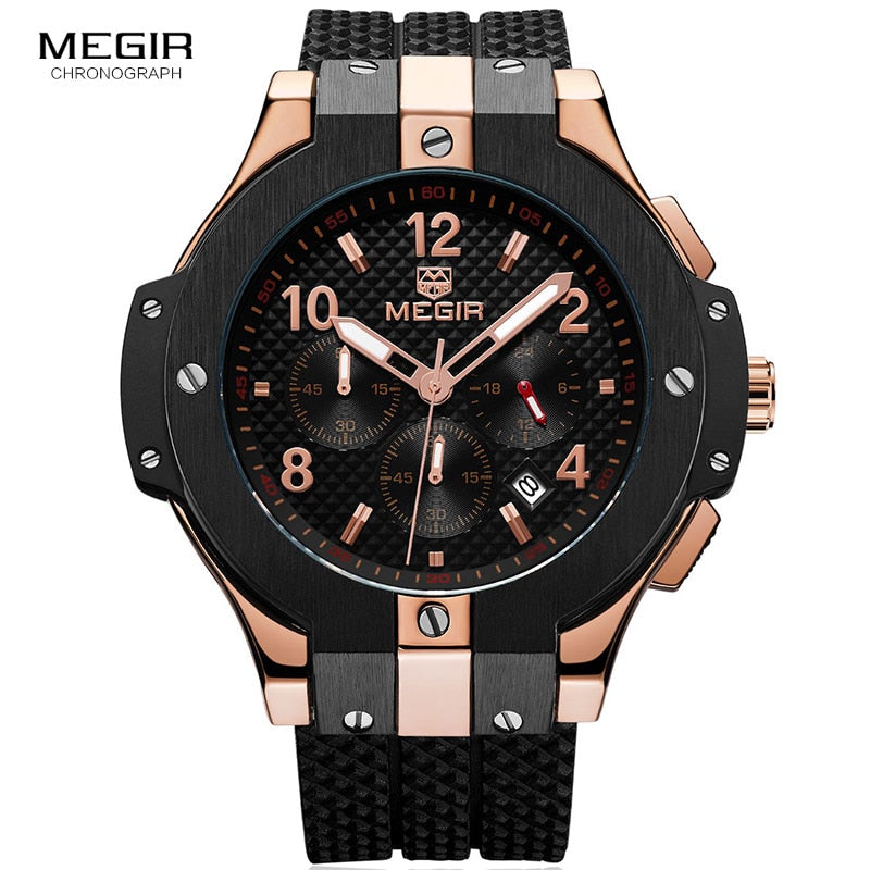 Relojes de pulsera de cuarzo con cronógrafo deportivo militar para hombre, cronómetro militar de silicona negra, reloj Masculino 2050G