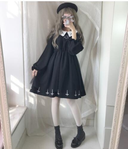 Harajuku Fashion Cross Cosplay Süßes Mädchenkleid Japanischer Gothic-Stil Stern Tüllkleid Lolita Kawaii Kleider