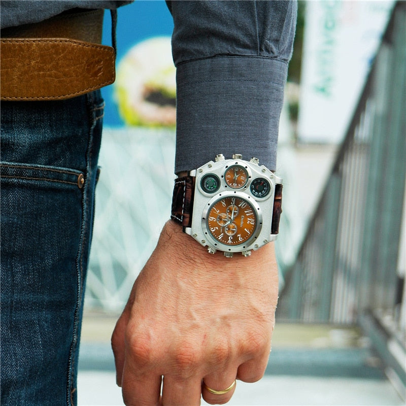 Oulm 1349 New Sport Watches Men Super Big Large Dial Male Quartz Clock Decorative Compass Luxury Men&