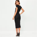 Knitted Cotton Long Autumn Dress Women Fashion O-Neck Short Sleeve Office Ladies Winter Dress Casual Pencil Vestidos Party Robe