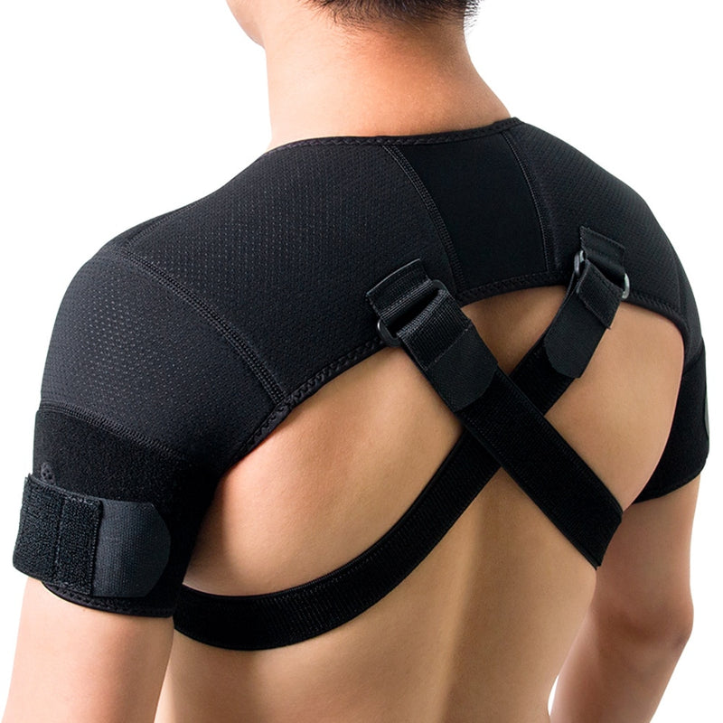 Kuangmi 7K-foam doble hombro Brace ajustable deportes hombro soporte cinturón alivio del dolor de espalda doble vendaje compresión cruzada