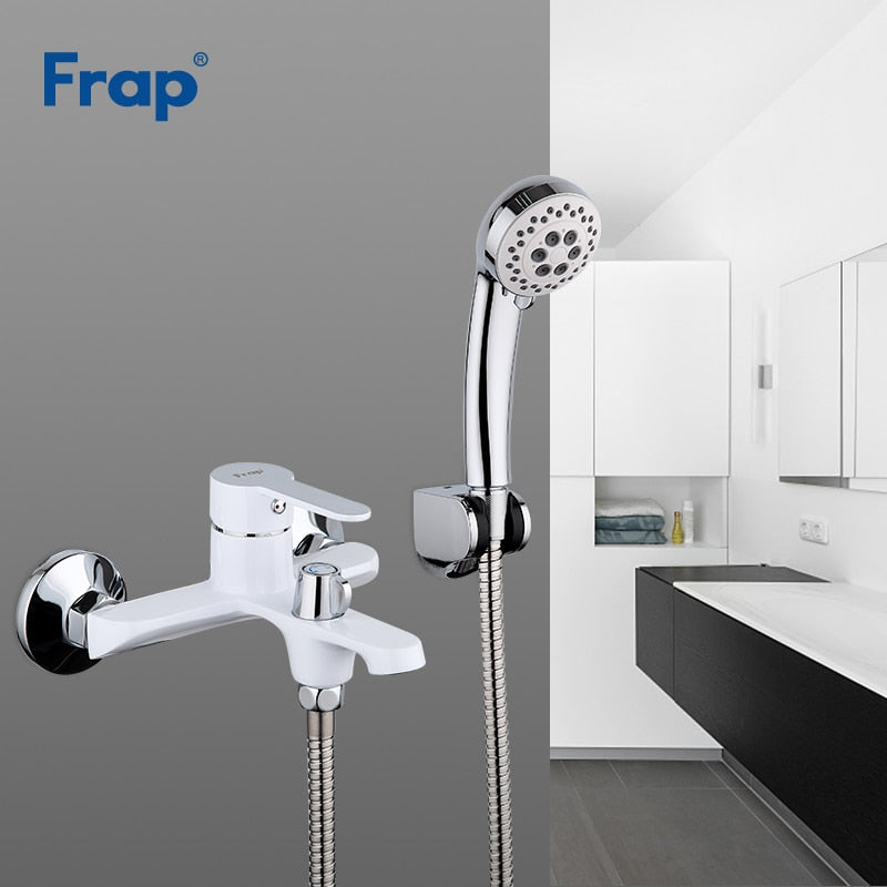 FRAP Bathtub Faucets multi-color bathroom shower brass chrome wall mounted bath shower mixer tap shower head set black white red