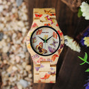 BOBO BIRD O20 Relojes de mujer con estampado de mariposas Reloj de pulsera de cuarzo hecho de bambú para damas en caja de regalo de madera