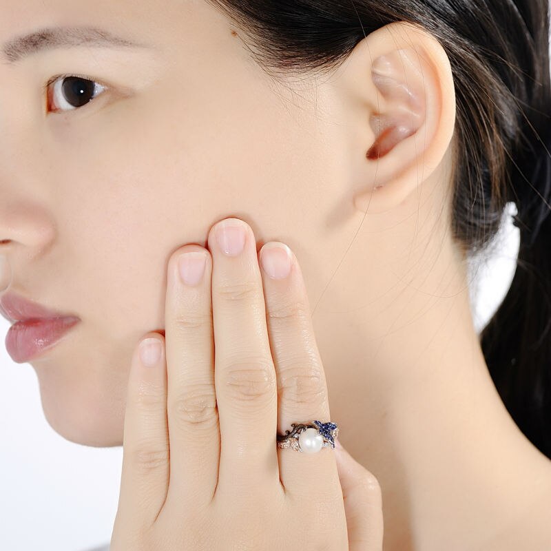 SANTUZZA Freshwater Pearl Ring For Women 925 Sterling Silver Rings for Women Cubic Zirconia Ringen Party Fashion Jewelry