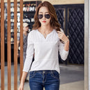 FEKEHA White T-shirt Women Spring Autumn Cotton Female Long Sleeve T Shirts V-Neck Ladies Tops Casual Tees