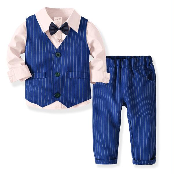 Boys Clothes Spring Autumn Fashion Baby Suit British Wind Children's Suits Gentleman Long Sleeve Shirt Vest Pants Kids Sui