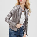 Chaqueta de motociclista de piel sintética con cremallera para mujer