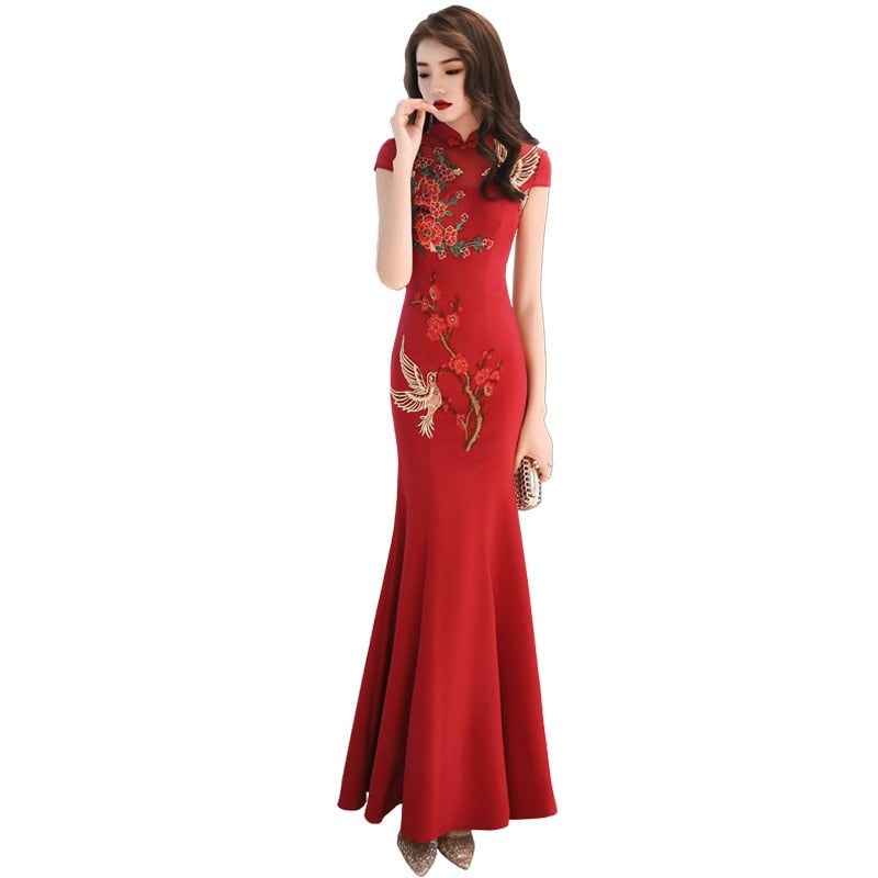 Stickerei Chinesisches Traditionelles Plus Größe 3XL Vestidso Cheongsam Elegante Braut Hochzeit Kleid Meerjungfrau Sexy Langes Qipao S-180