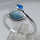 Feine natürliche Larimar Ringe Blätter Ring Larimar Damen Ringe Blauer Opal Schmuck 925 Sterling Silber Schmuck Larimar Trauringe