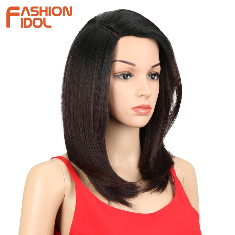 Pelucas de ídolo de moda para mujeres negras, pelo Bob corto de 18 pulgadas, peluca de encaje con parte lateral sintética recta, peluca de Cosplay resistente al calor Ombre