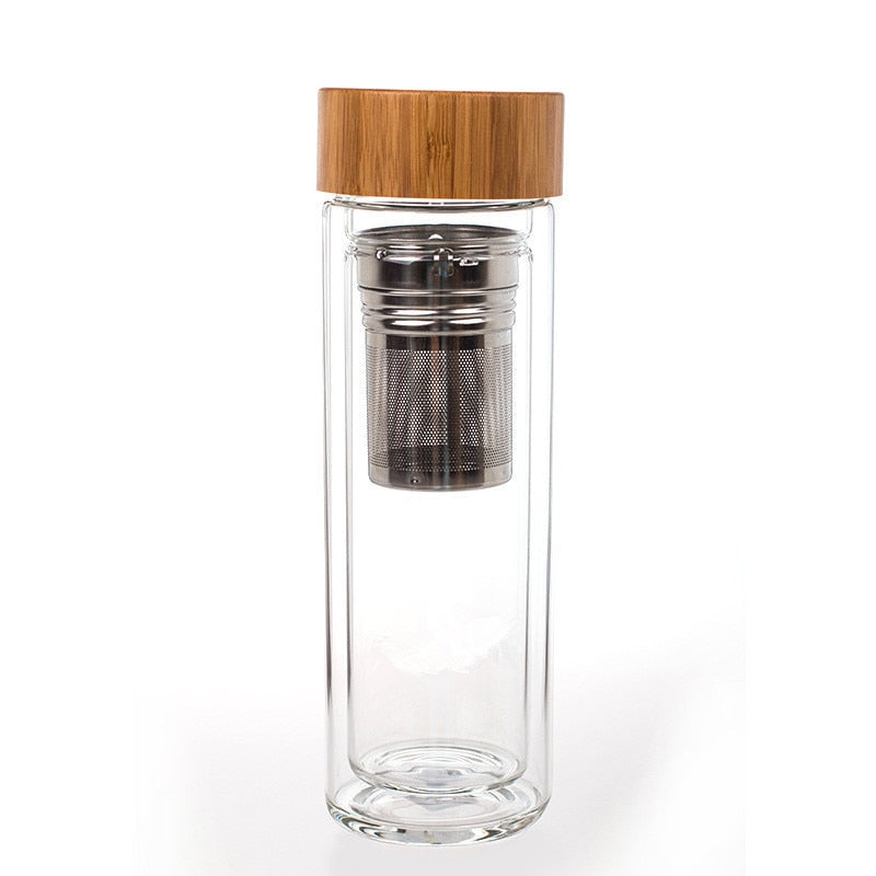 Vaso de viaje portátil de doble pared botella de té de vidrio Infusor de té vaso de vidrio filtros de acero inoxidable el filtro de té