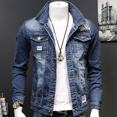 HCXY 2021 Frühling Herbst Mode Herren Jeansjacken Mäntel Herren Baumwolljacke Herren Jean Jacke Outwear Herren Cowboy Größe 4XL