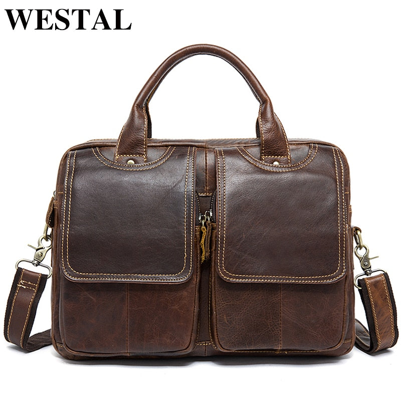 WESTAL men&#39;s briefcase leather laptop bag men&#39;s genuine leather bag for men bussiness messenger bag men&#39;s office briefcase 8002