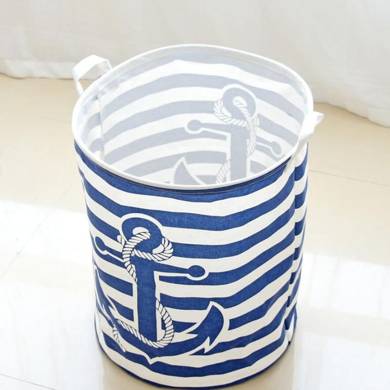 New Stripe anchor Laundry Hamper folding waterproof Clothes Storage Baskets Home decoration barrel kids toy organizer basket