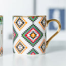 Taza de café de cerámica de flamenco geométrico con mosaico de tótems dorados de lujo, taza de café dorada para desayuno, taza de agua y leche, regalos creativos para parejas