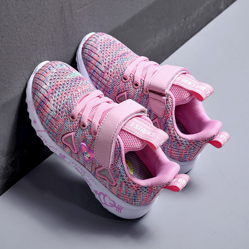 ULKNN Girls Sports Shoes spring New Children&#39;s Double Net Breathable Big Kids Students Pink Wild Children&#39;s Shoes Casual  26-37