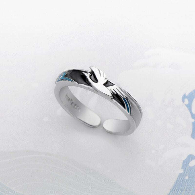 Thaya Flying Bird Wave Ring s925 Silver Blue Drop Oil 3D Wave Couple Rings for Women Elegant Irish Fine Jewelry Lovers&