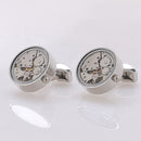 Hot Sale Men Immovable Watch Cufflinks Round Stainless Steel Steampunk Gear Watch Movement Cuff links With Glass Suits Wedding